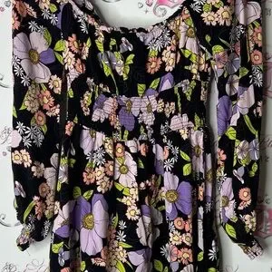 AFRM | Dresses | Afrm Dress Flowers Black Green Orange Purple Floral ...
